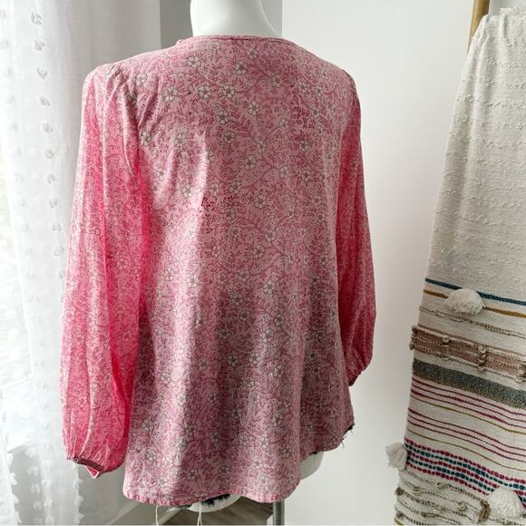India Collection by Emerson Fry Crocus Bardot Pink Floral Balloon Sleeve Top S - Picture 8 of 13